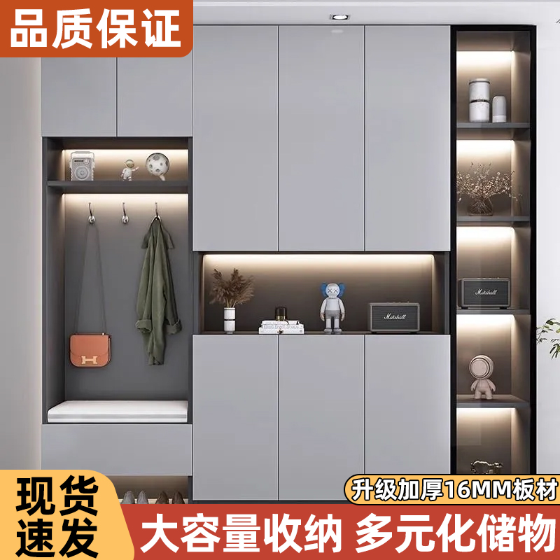 实木玄关柜入户屏风隔断客厅置物酒柜简约现代鞋柜靠墙一体储物柜