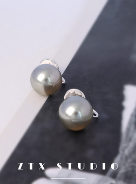 ZTX 独特灰珍珠耳夹无耳洞女小众高级感日常简约耳饰蚊香盘耳环夹
