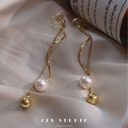 长款气质蚊香盘耳夹无耳洞女小众流苏高级感耳饰珍珠设计感耳环夹