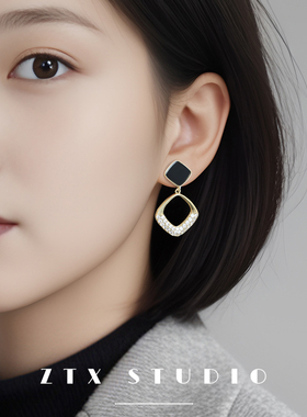 ZTX 时尚黑金耳夹无耳洞女小众轻奢高级感蚊香盘耳饰气质耳环夹款