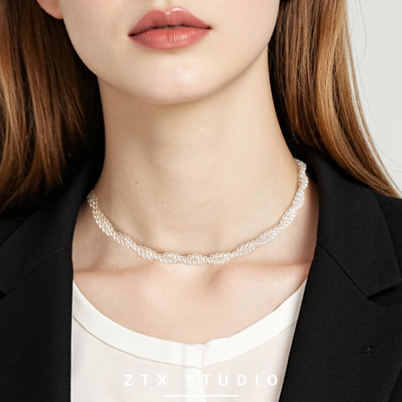 ZTX 缠绕小珍珠项链女款2025新款小众韩式温柔优雅脖子配饰choker