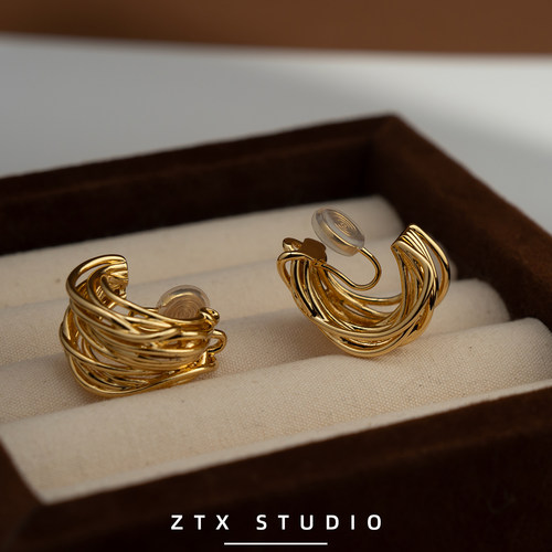 ZTX 金属风耳夹无耳洞女新款高级感独特蚊香盘耳饰小众气质夹耳环