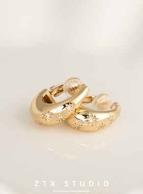 ZTX 无耳洞弹簧耳夹女高端免打孔夹耳式耳饰金色新款独特精致耳环