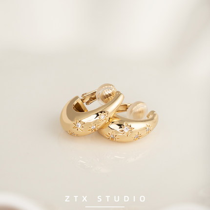 ZTX 无耳洞弹簧耳夹女高端免打孔夹耳式耳饰金色新款独特精致耳环