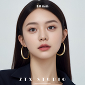 ZTX 欧美夸张素圈耳夹无耳洞女新款 大耳圈耳饰蚊香盘金色圆圈耳环