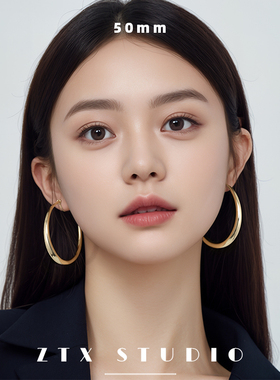 ZTX 欧美夸张素圈耳夹无耳洞女新款大耳圈耳饰蚊香盘金色圆圈耳环
