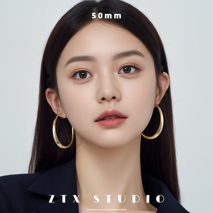 ZTX 欧美夸张素圈耳夹无耳洞女新款大耳圈耳饰蚊香盘金色圆圈耳环