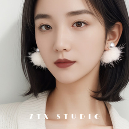 毛绒耳夹无耳洞女秋冬款方圆脸适合的蚊香盘耳饰小众独特无痛耳环