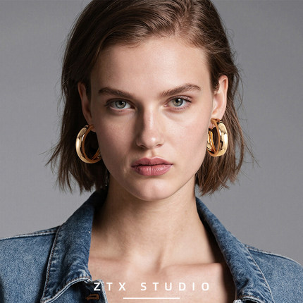 ZTX 高街欧美大圆圈耳环夸张素圈耳夹无耳洞女2025新款蚊香盘耳饰