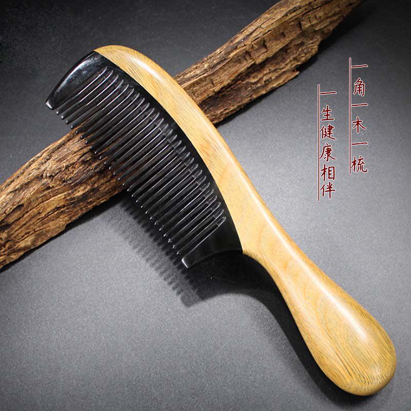 绿檀木水牛角梳防静电梳按摩头部
