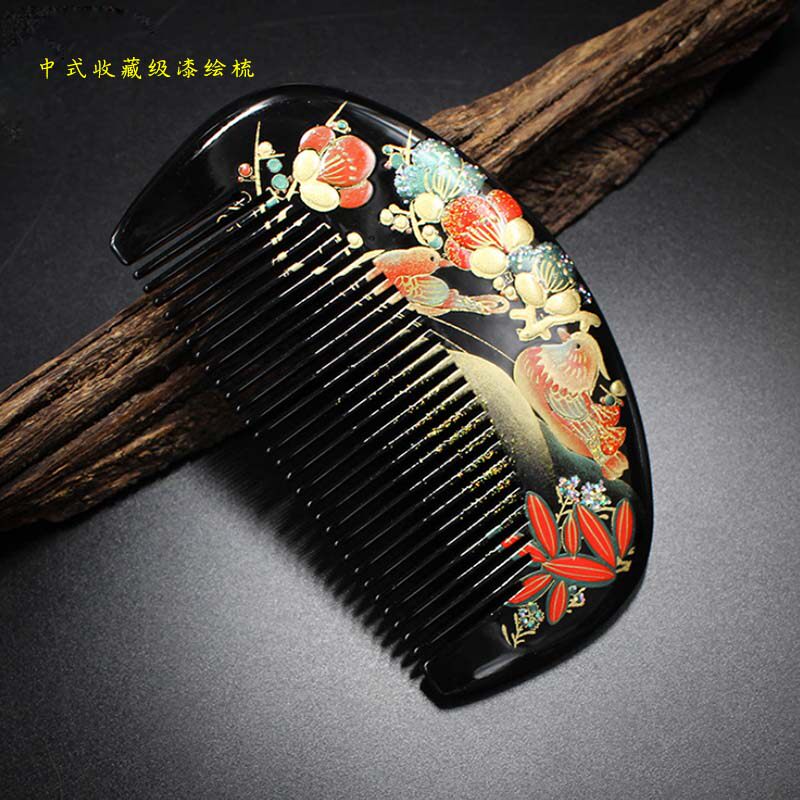 古风彩绘黄杨木漆艺梳纯手工艺梳