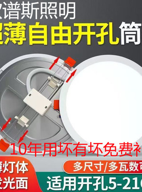 欧谱斯筒灯可调节开孔嵌入式超薄自由开孔面板灯圆形方形LED孔灯