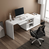 旋转转角白色烤漆书桌书架书柜组合 家用电脑桌办公家具简约台式
