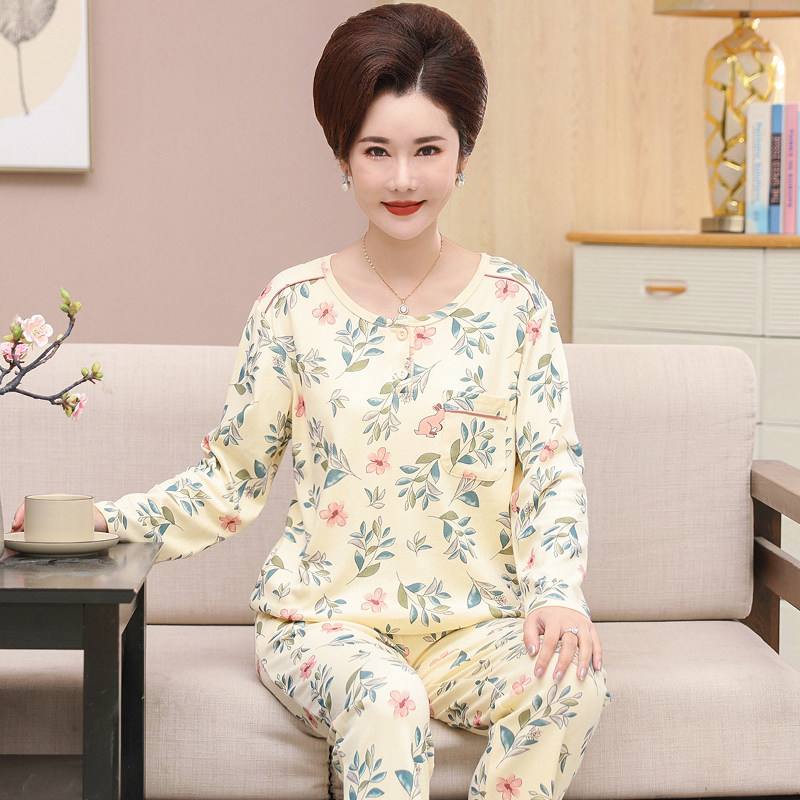 中老年女士睡衣春秋季2024新款纯棉秋冬款套头家居服妈妈长袖套装