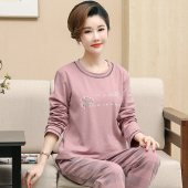 大码 套装 老年人休闲家居服两件套 纯棉长袖 中年妈妈睡衣女春秋新款