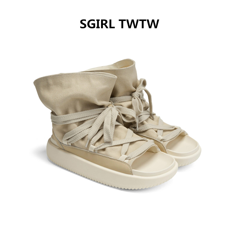 SGIRL TWTW2025年夏季新品超轻帆布厚底露趾休闲高帮凉靴凉鞋女鞋