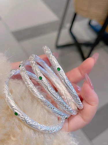 足银999.9哪吒魔童乾坤圈银手镯男女纯银闭口镯子国风古法实心镯