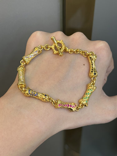 足金黄金蚀骨镶嵌手链送女友礼物