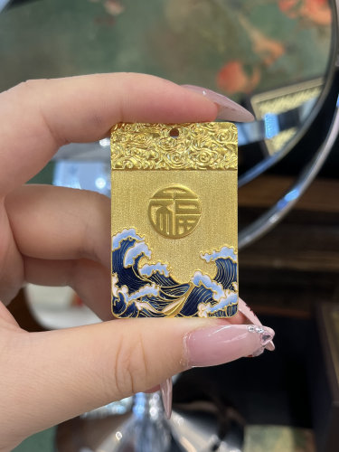 足金黄金福字珐琅吉言福吊坠送女友礼物
