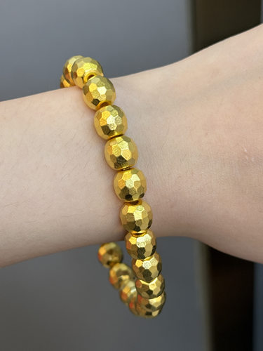 足金黄金锤纹珠手串送女友礼物