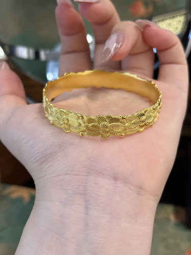 足金黄金荷花手镯送女友礼物