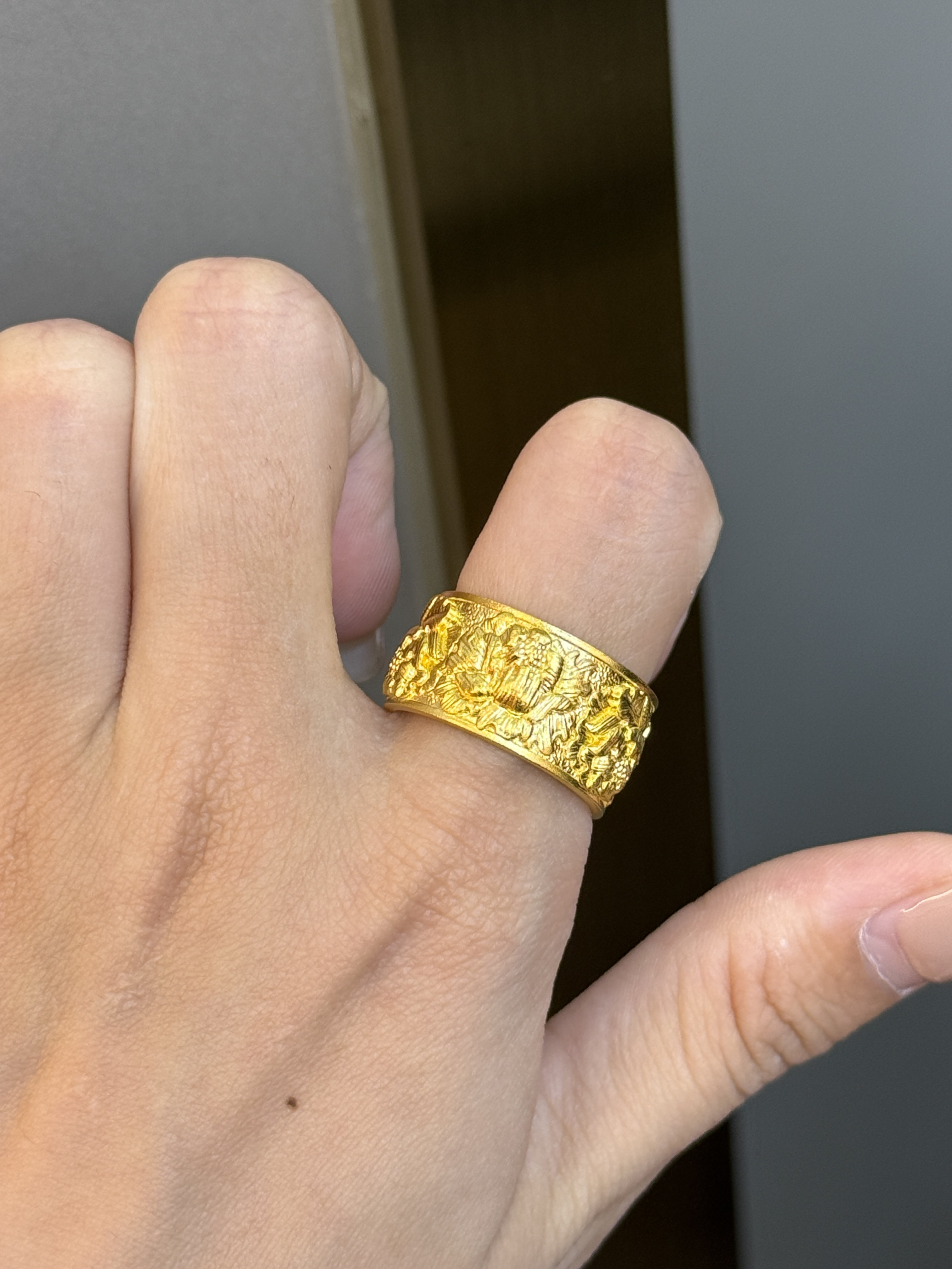 足金黄金牡丹花戒指送女友礼物