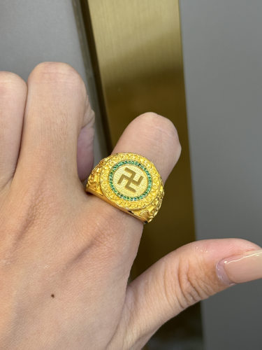 足金黄金镜面镶嵌戒指送女友礼物