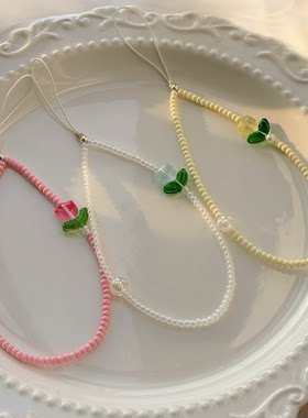 手工串珠手机链挂件韩版少女手机挂绳郁金香ccd拍立得通用挂件