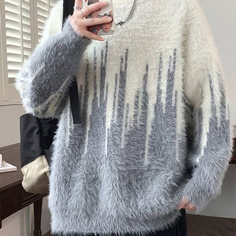 秋冬季青少年水貂绒毛衣男初中高中学生打底针织衫加绒加厚毛线衣