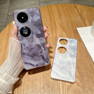 适用华为P50pocket手机壳pockets新款折叠壳高级pocket2宝盒女折叠款保护套女士超薄透明全包大理石纹理硬