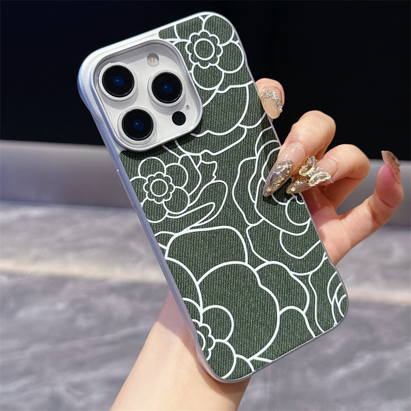 适用苹果16promax手机壳素皮iPhone17Pro保护套浮雕山茶花15PRO全包防摔5g电镀外壳14后壳Air高级感女13新款