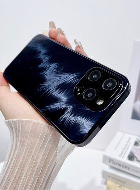 适用极光羽纱纹iPhone16pro手机壳新款苹果15简约女潮日韩14promax唯美奢华16PRO自带镜头膜ip15硅胶14pm外壳