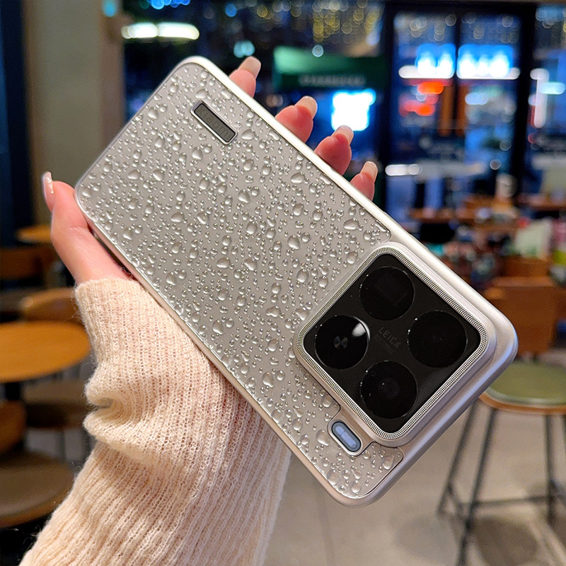 适用小米15Pro手机壳原创雨珠立体皮纹新款小米15三包超薄大孔小米14防摔硬壳xiaomi14Pro潮流散热电镀保护壳