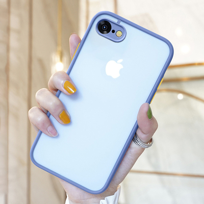 适用苹果8plus手机壳se2撞色磨砂iphone7plus男女透明全包镜头防摔保护套苹果7保护套i8简约个性创意新款i7p