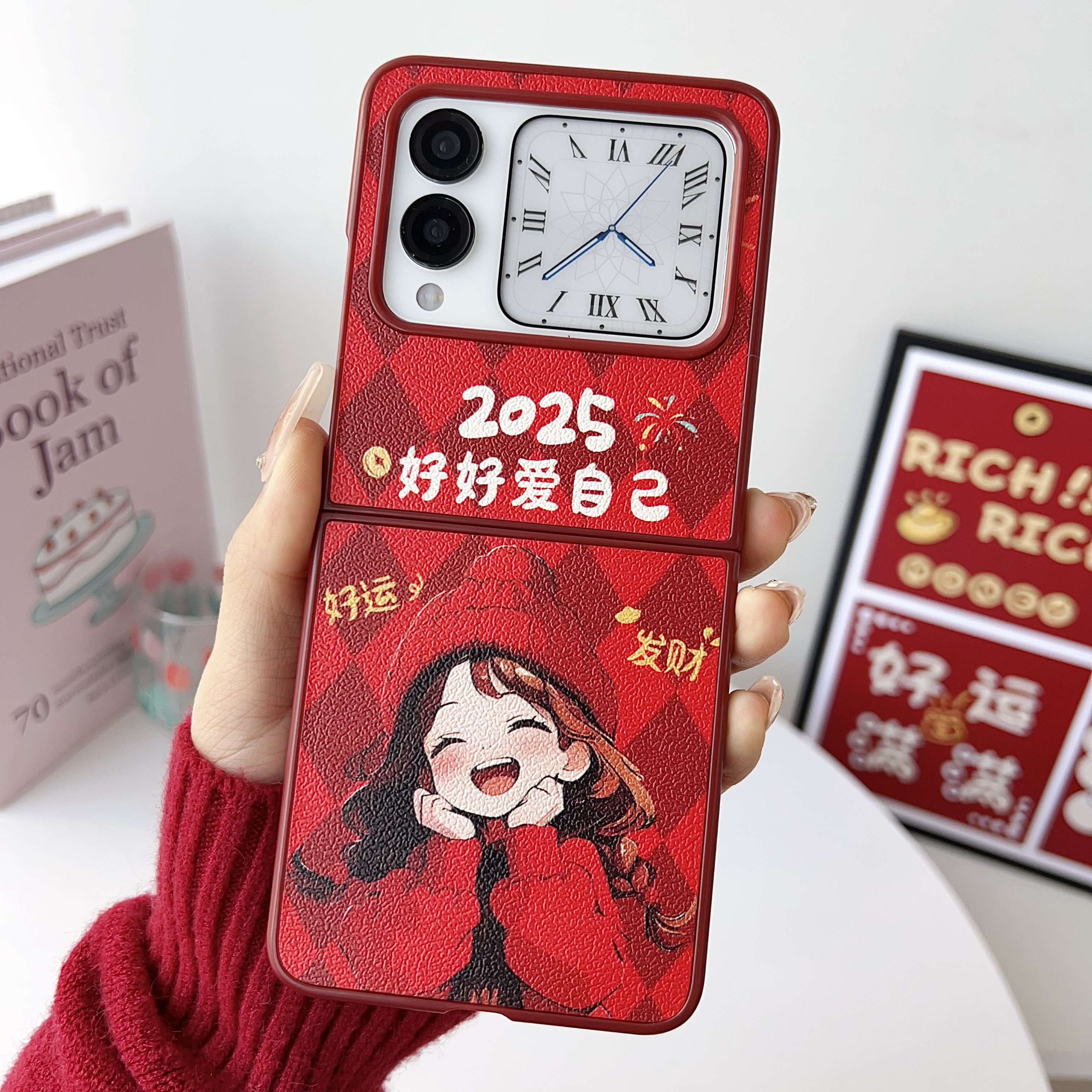 适用华为novaflip手机壳新款彩绘皮纹华为nova Flip保护套Huawei小折叠平安喜乐国潮中国风新年款男女士外壳