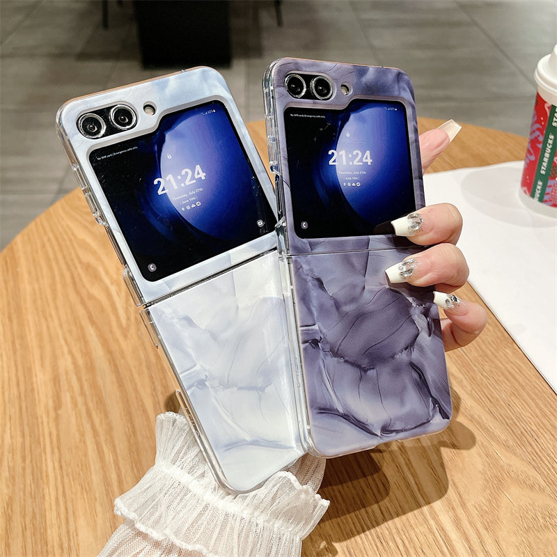 适用三星galaxyzflip5手机壳zfilp5大理石纹flip5透明z filp4女款粉色zlip5亚克力zflip3网红samsung折叠外壳