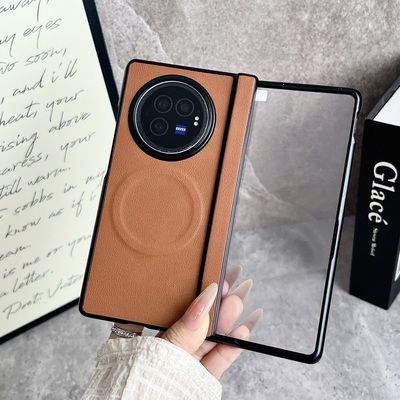 适用vivoxfold3手机壳新款折叠屏vivo x fold3pro保护套带中轴弹簧壳xfold3铰链全包防摔磁吸带膜超薄男后壳