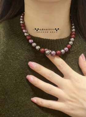 进口仿水晶珍珠安哥拉红棕色系混彩女士项链秋冬轻奢锁骨链搭配