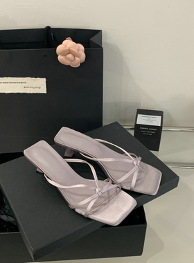 法式高跟紫色一字拖鞋女鞋子2025新款夏季晚晚配裙子气质凉拖凉鞋