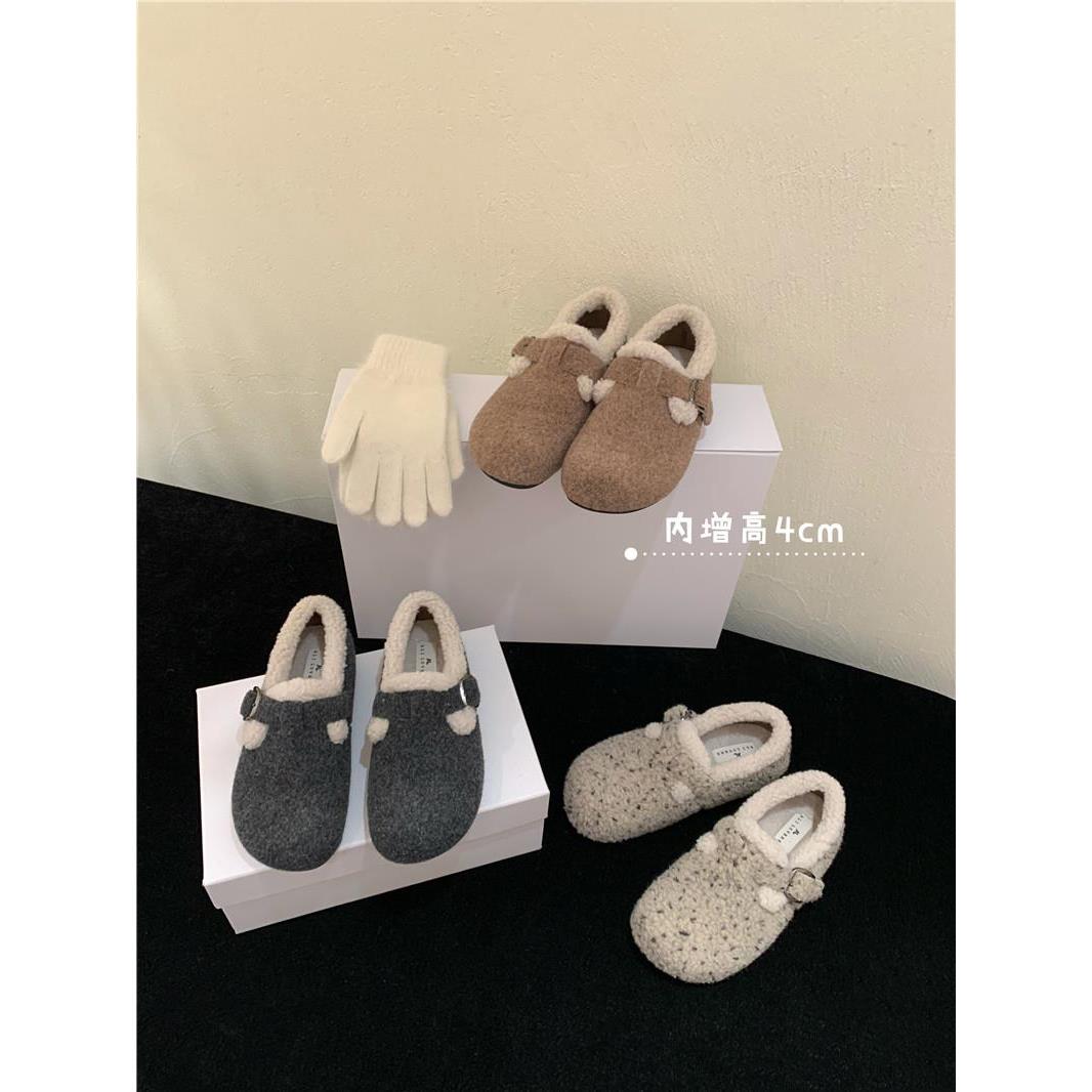内勃肯鞋加绒单鞋女2025秋冬新款保暖棉鞋豆豆鞋一脚蹬毛毛鞋