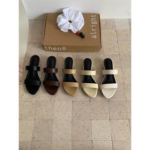 法式 RUI MEI 女外穿2026年新款 粗跟简约一字拖鞋 一字带凉拖鞋 JIA