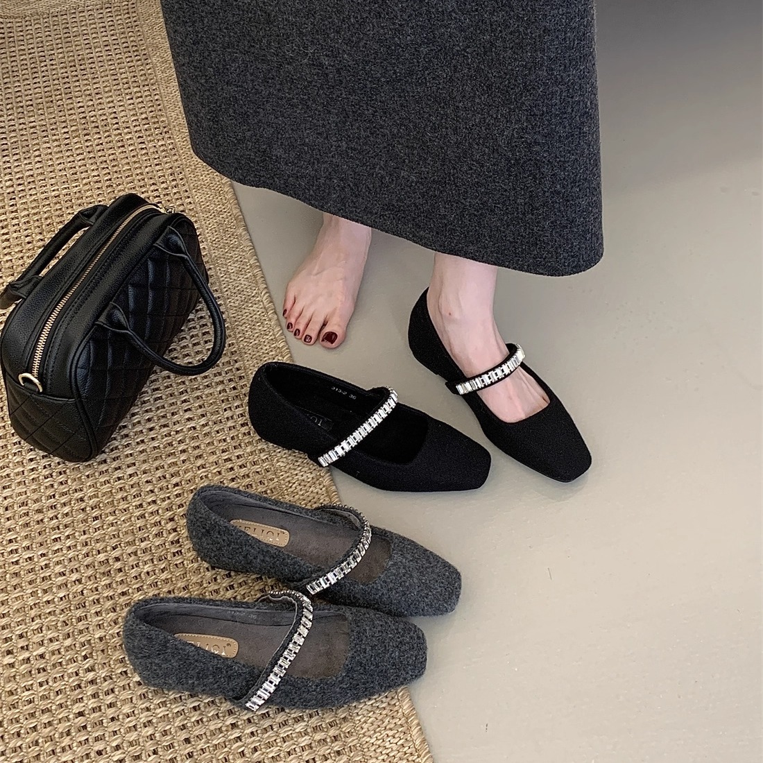 内增高加绒灰色高级玛丽珍单鞋女鞋2025秋冬晚晚风坡跟通勤勃肯鞋