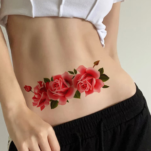 7张可水洗性感花朵纹身防水持久刺青锁骨玫瑰剖腹产身体彩绘肚子
