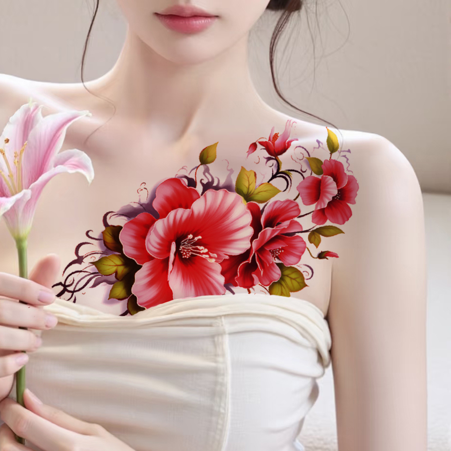 5张新款纹身贴大腿中国风牡丹花朵性感玫瑰大图案遮盖疤痕原创