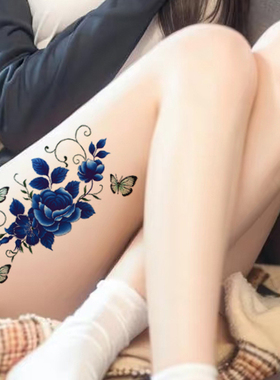唯美蓝色妖姬玫瑰花朵图案防水持久女物品贴饰遮盖疤痕性感魅魔