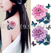 防水纹身贴女彩色牡丹菊花性感锁骨胸部腿仿真持久刺青图腾蝴蝶