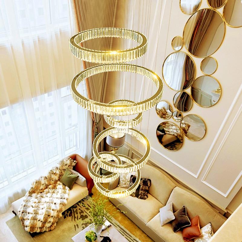 客厅吊灯现代简约轻复欧式楼大楼梯圆环轻奢网红北餐灯厅具奢风
