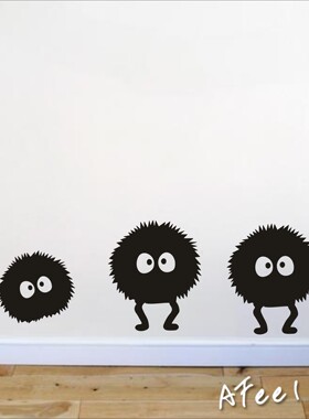 煤球灰尘精灵贴纸卡通创意玻璃门儿童房柜子可爱小贴画