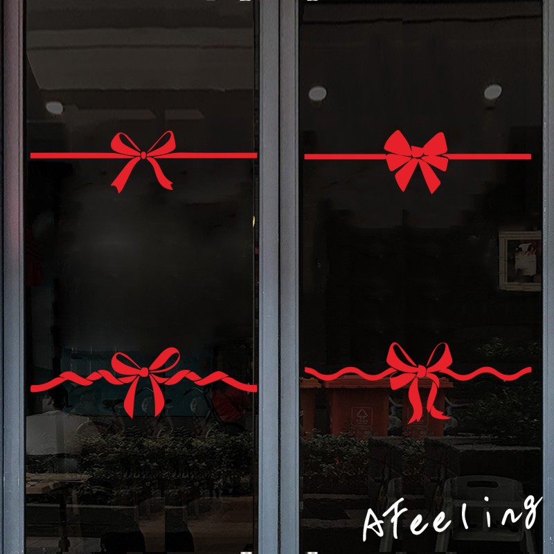 蝴蝶结装饰玻璃橱窗墙面礼品盒子礼物推拉门服装店铺丝带墙贴纸