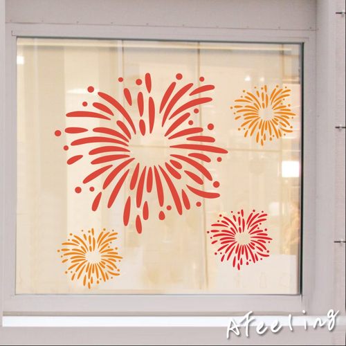 烟花剪影2026节日气氛玻璃橱窗门贴纸拉花玻璃移门新年装饰墙贴纸